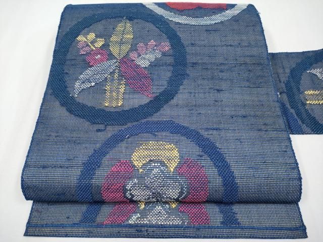 平和屋着物＊夏物　八寸名古屋帯　紬地　花丸文　正絹　逸品　CABH6094tx