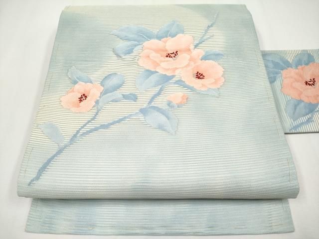 平和屋着物＊夏物　九寸名古屋帯　枝花文　銀糸　正絹　逸品　CABH6112tx