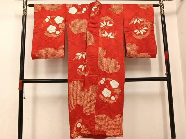 平和屋着物●アンティーク　大正ロマン　長襦袢　袷　絞り　梅笹文　正絹　逸品　AABI8531ph