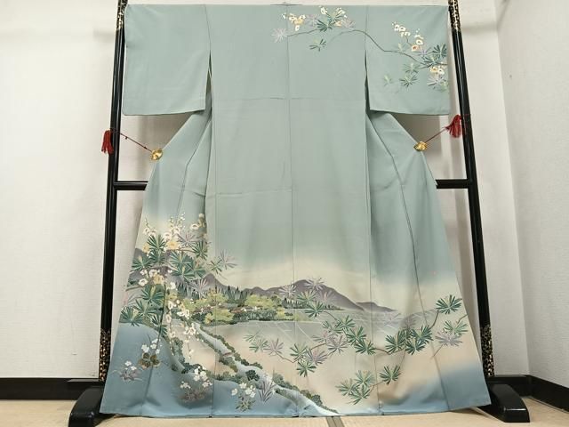 平和屋着物●訪問着　友禅　作家物　松竹梅風景文　正絹　逸品　AABI8543ph
