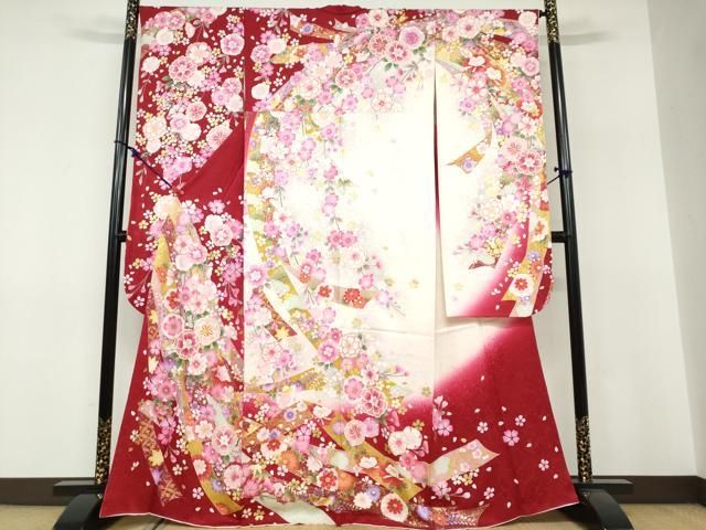 平和屋着物●豪華振袖　駒刺繍　熨斗草花文　暈し染め　金彩　京都きもの友禅扱い　正絹　逸品　DABF1369ud