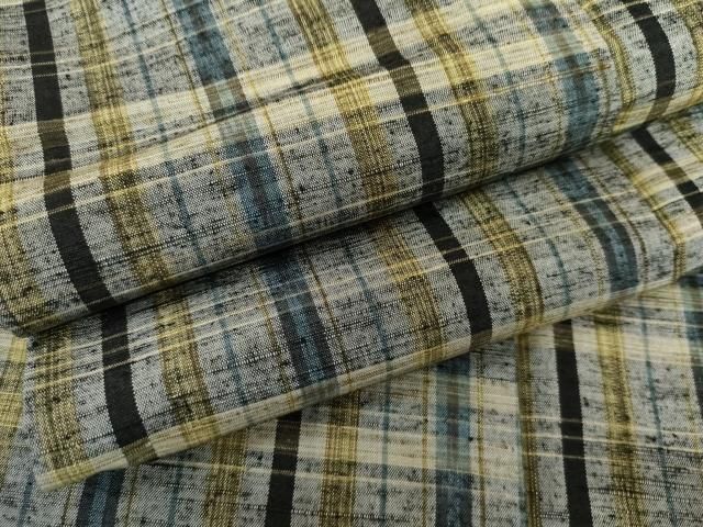 平和屋着物▽上質な紬　単衣　格子　正絹　逸品　AABI8057cs