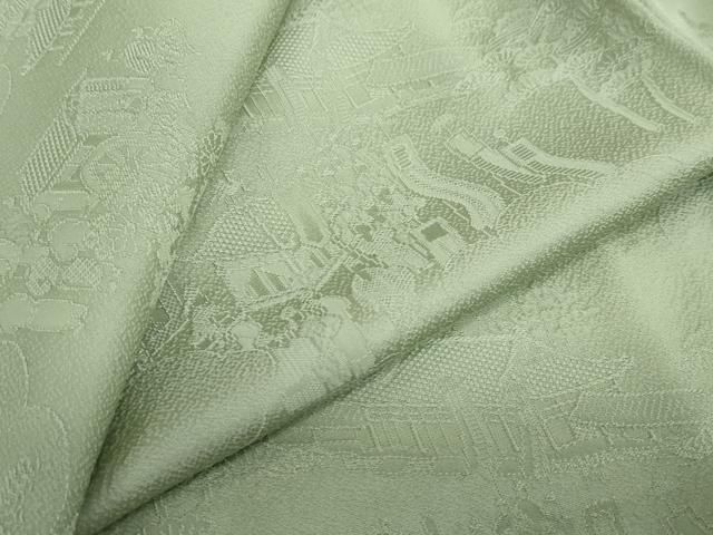 平和屋着物●上質な色無地　風景草花地紋　若芽色　さが美扱い　正絹　逸品　未使用　DABF1280ud