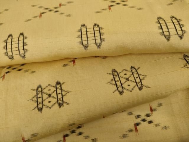平和屋着物▽上質な紬　単衣　琉球絣文様　正絹　逸品　AABI8060cs