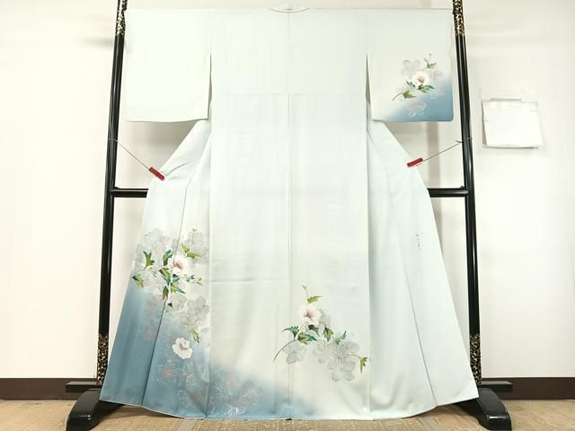 平和屋着物●訪問着　岡山工芸作　草花文　暈し染め　銀彩　正絹　逸品　CABG7744vp
