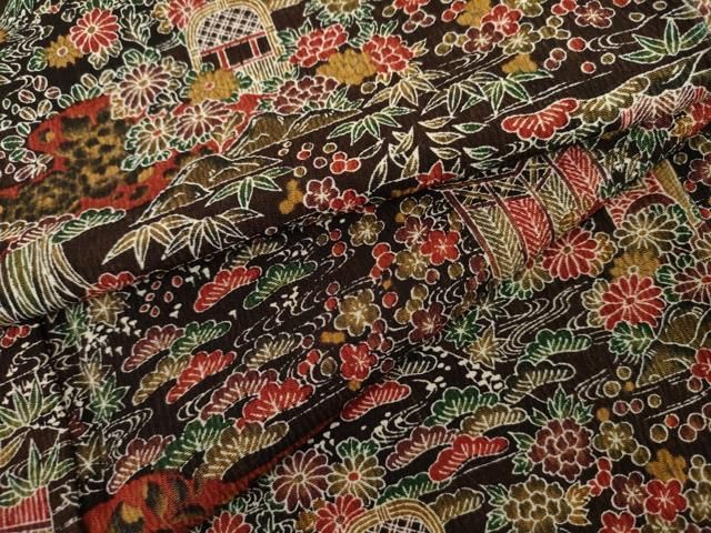 平和屋着物▽上質な小紋　単衣　辻が花　松竹梅風景文　正絹　逸品　AABI8066cs