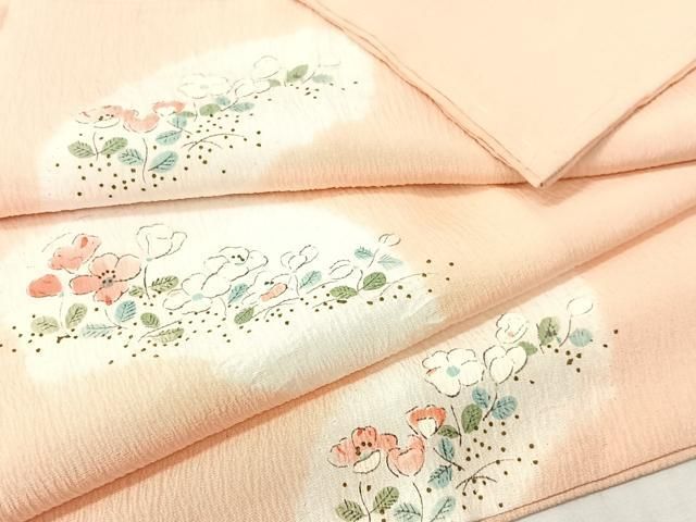 平和屋着物●長襦袢　袷　絞り　手描き　地紙花文　正絹　逸品　未使用　CABG7746vp
