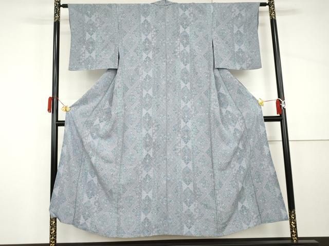 平和屋着物▽上質な小紋 単衣 更紗花鳥文 鬼しぼ縮緬 正絹