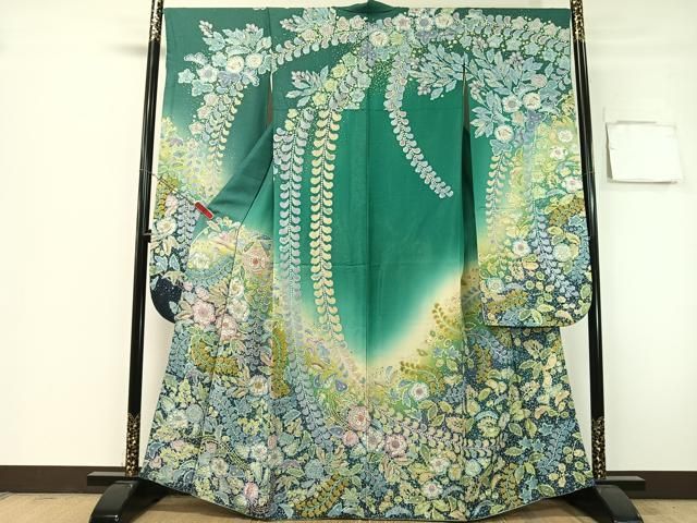 平和屋着物●豪華振袖　絞り　辻が花　暈し染め　銀通し地　正絹　逸品　CABG7758vp