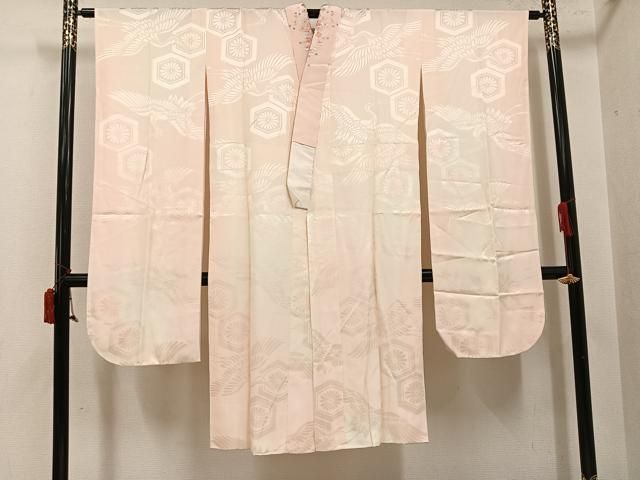 平和屋着物●振袖用長襦袢　袷　群れ鶴亀甲花地紋　暈し染め　半衿刺繍　正絹　逸品　AABI8508ph