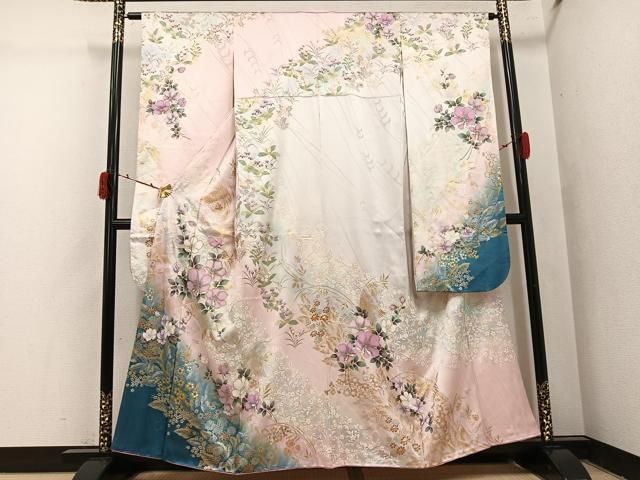 平和屋着物●豪華振袖　草花文　暈し染め　金彩　鈴乃屋扱い　正絹　逸品　AABI8511ph