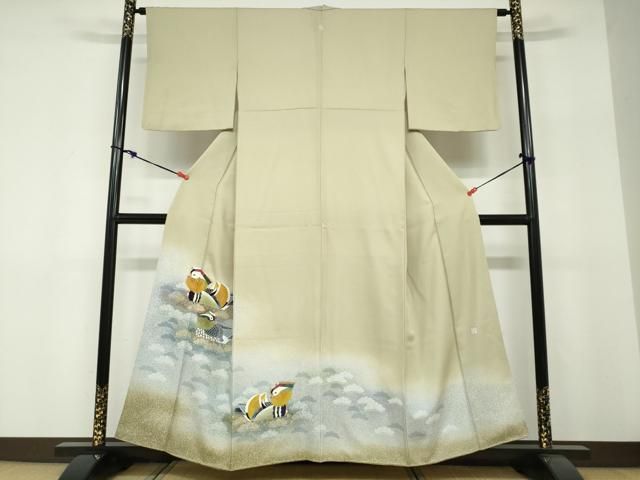 平和屋着物●人間国宝・羽田登喜男　色留袖　鴛鴦松文　三羽　暈し染め　金彩　正絹　逸品　DABF1306ud