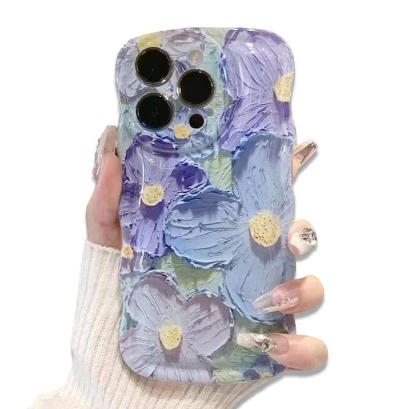 iPhone 13 mini case, oil painting, flower pattern, Korean cute wave, yellowish, thin and light, shockproof, shockproof, girls, women, popular stylish cell phone case, mobile phone protective cover, iPhone 13 mini smartphone case