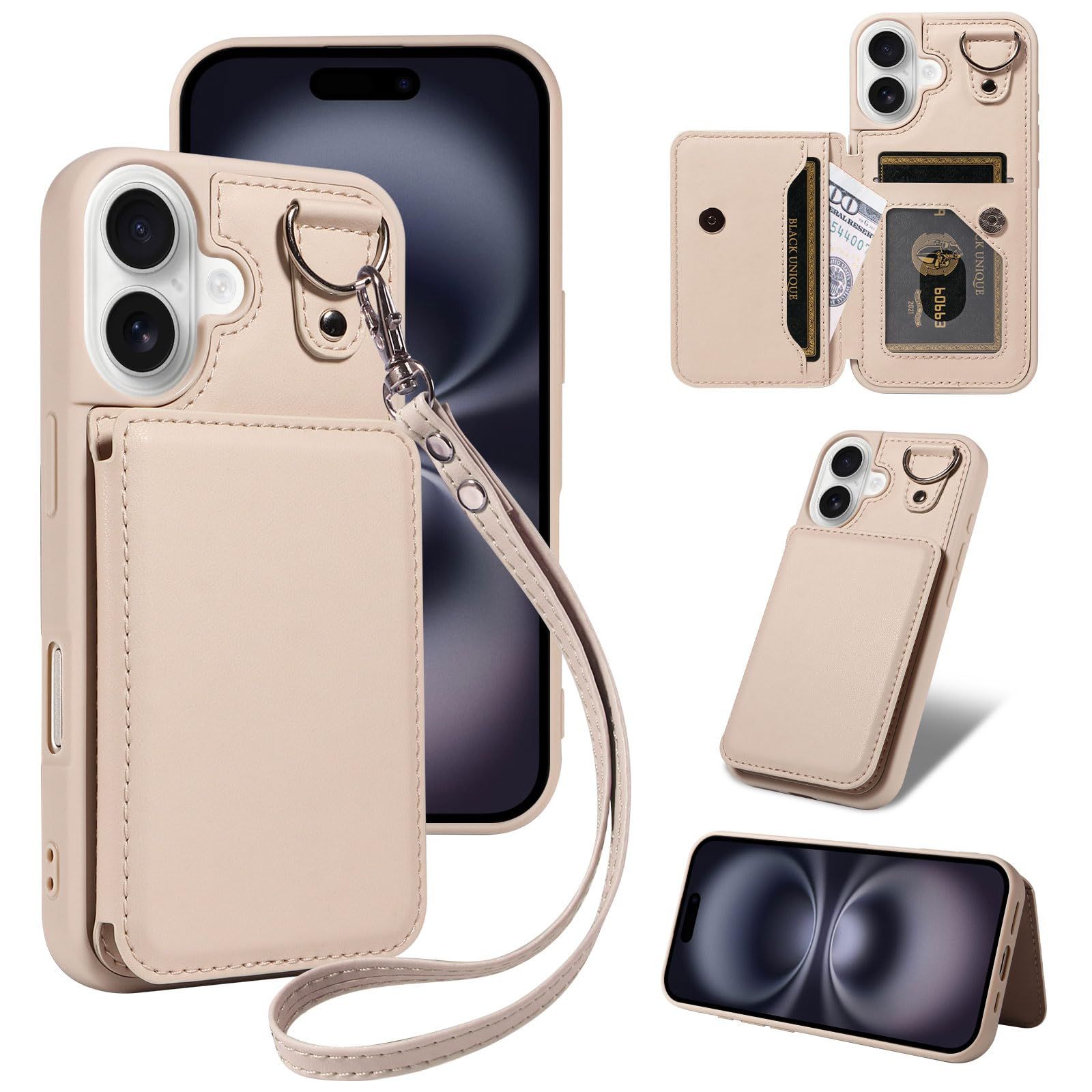 TOMEYOUCASE for iPhone 17 ケース ベージュ 背面 手帳型 ICカード収納 