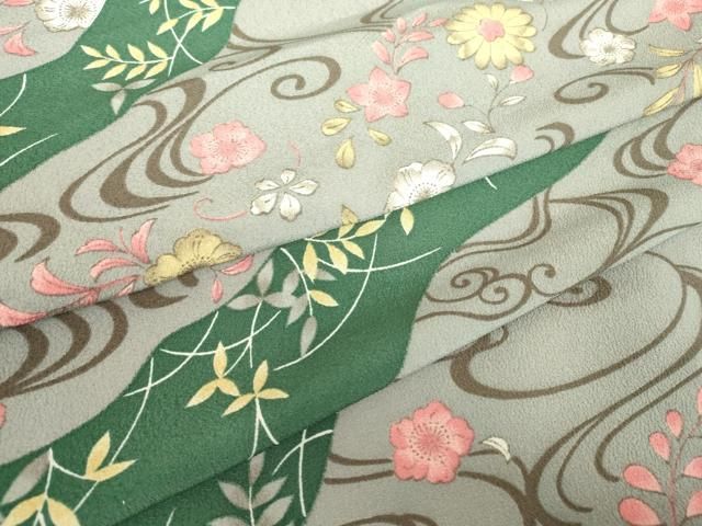 平和屋着物▽小紋　単衣　流水花文　洗える着物　DABE4870az