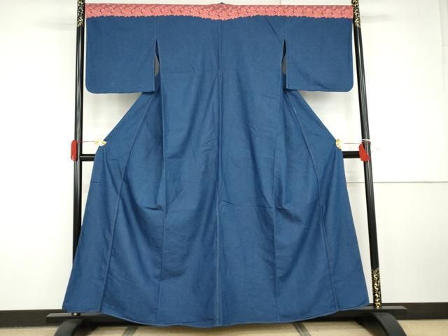 平和屋着物▽デニム着物　単衣　レース　色無地　瑠璃色　AABI8032cs