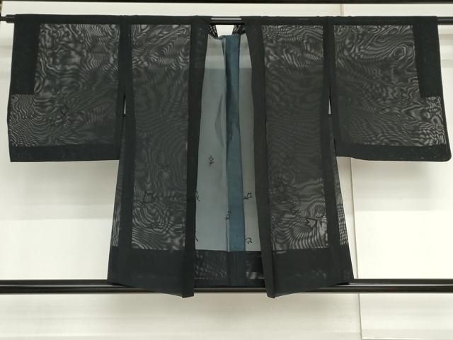 平和屋着物▽羽織　スリーシーズン　春夏秋　塵除け　枝花文　黒地　正絹　逸品　AABI8033cs