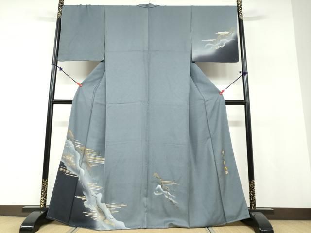 平和屋着物●螺鈿作家　藤本隆士　訪問着　螺鈿　雲霞横段文　金銀彩　正絹　逸品　未使用　DABF1267ud