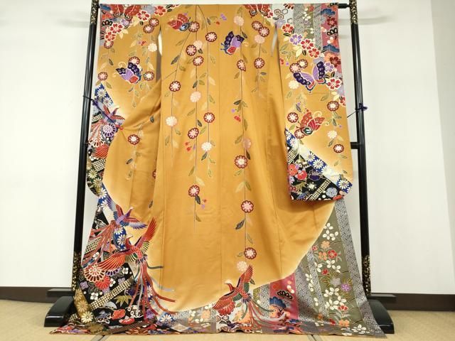 平和屋着物●豪華振袖　駒刺繍　宝尽くし鳳凰草花文　金彩　正絹　逸品　DABF1270ud