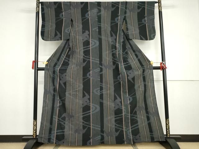平和屋着物▽撫松庵　小紋・浴衣兼用　燕　黒地　単衣　綿　AABI8037cs