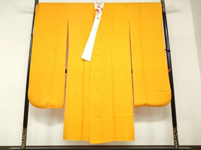 平和屋着物●振袖用長襦袢　袷　舞桜地紋　金茶色　半衿刺繍　正絹　逸品　DABF1277ud
