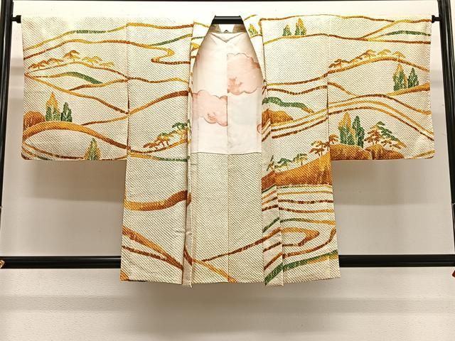 平和屋着物∞羽織　総絞り　風景文　正絹　逸品　CABG3892ua