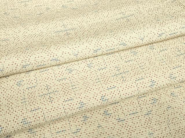 平和屋着物▽白鷹お召 単衣 幾何学文 正絹 逸品 DABE4813az