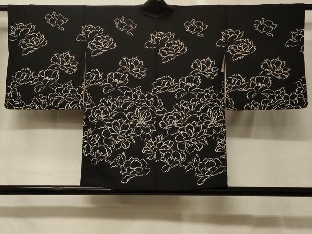 平和屋着物＃羽織　花づくし　黒地　正絹　逸品　CABG8106in