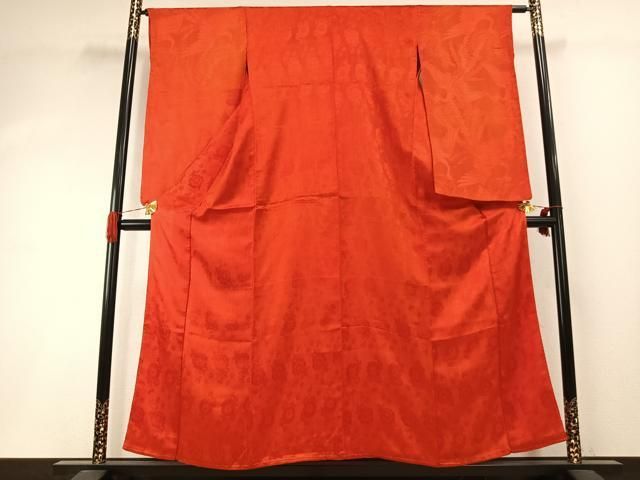 平和屋着物●アンティーク　大正ロマン　小振袖　花鳥地紋　紅緋色　正絹　逸品　AABI1998fy