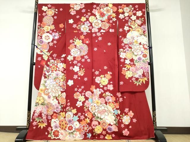 平和屋着物●豪華振袖　刺繍　手毬草花文　金彩　正絹　逸品　DABF1217ud