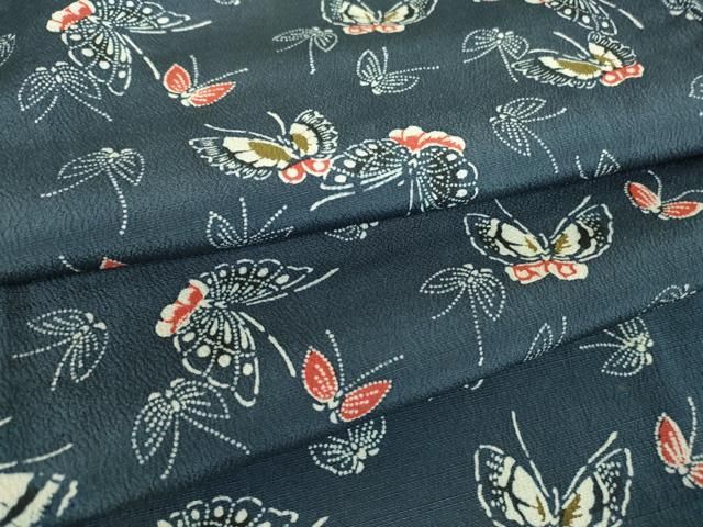 平和屋着物▽上質な小紋　単衣　舞蝶文　正絹　逸品　DABE4819az