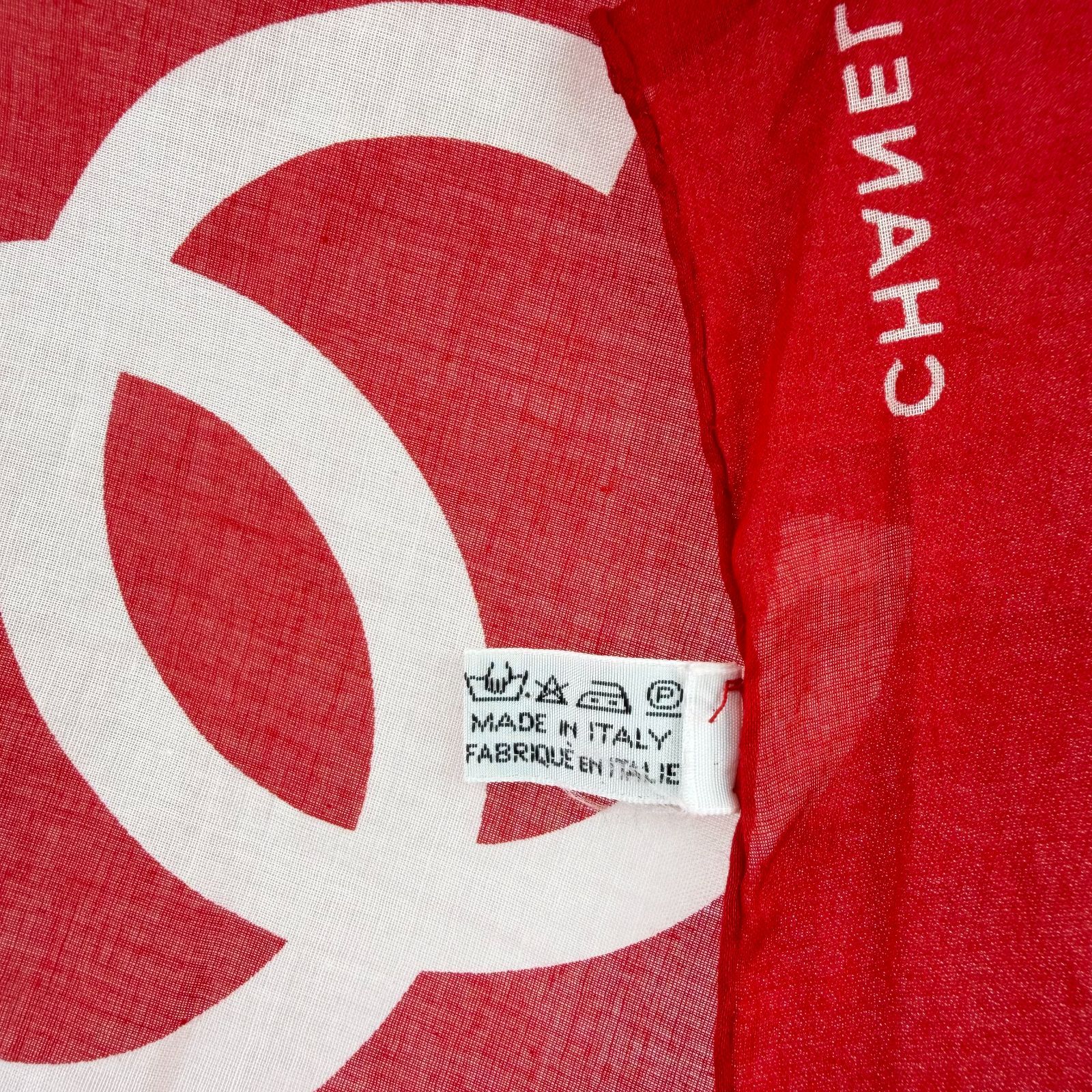 中古】CHANEL シャネル ココマーク スカーフ コットン レッド ホワイト 