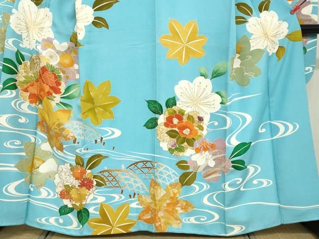平和屋着物○豪華振袖 駒刺繍 流水草花籬文 正絹 逸品 DABF1226ud