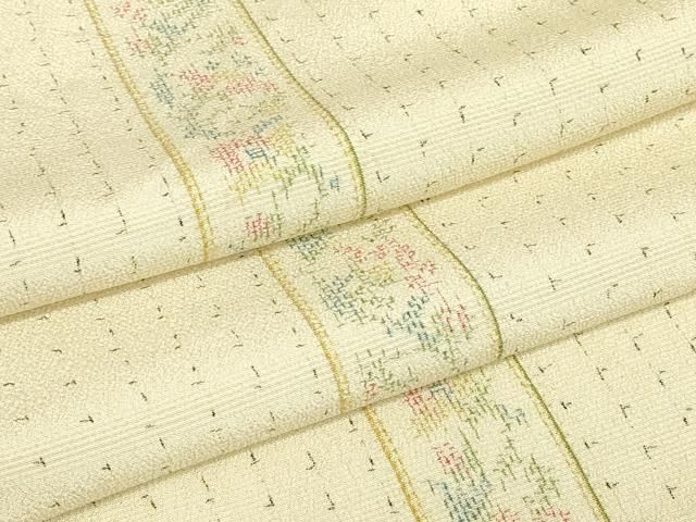 平和屋着物▽本塩沢　単衣　更紗花間道　正絹　逸品　DABE4823az
