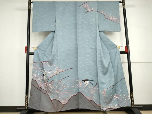 平和屋着物▽由井躬典　訪問着　単衣　立波にふくら雀　暈し染め　正絹　逸品　未使用　AABI8016cs