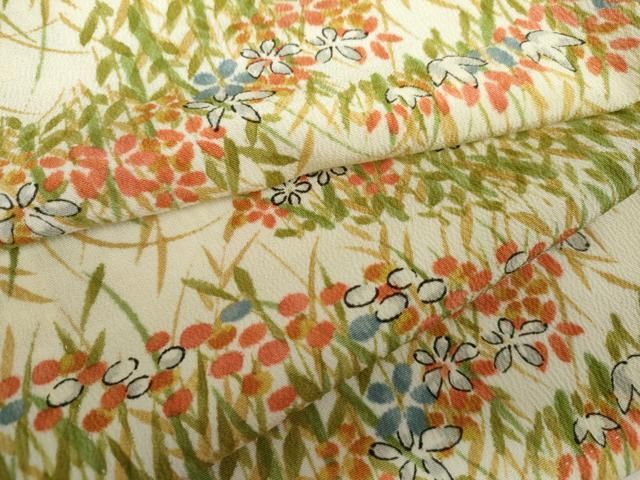 平和屋着物▽上質な小紋　単衣　手描き　草花文　暈し染め　正絹　逸品　AABI8021cs