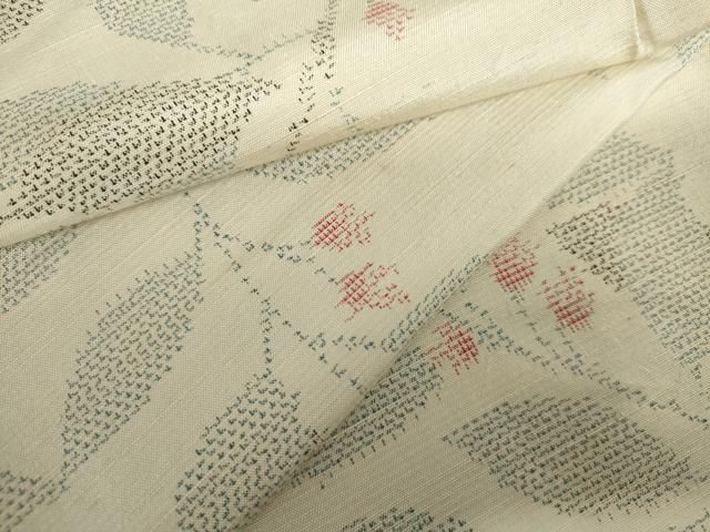 平和屋着物▽上質な紬　単衣　枝花文　正絹　逸品　AABI8025cs