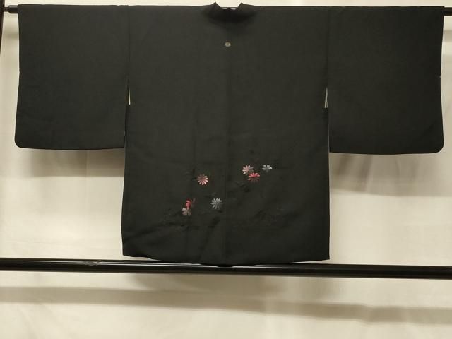 平和屋着物#羽織 総刺繍 流水草花文 黒地 正絹 逸品 CABG8065in