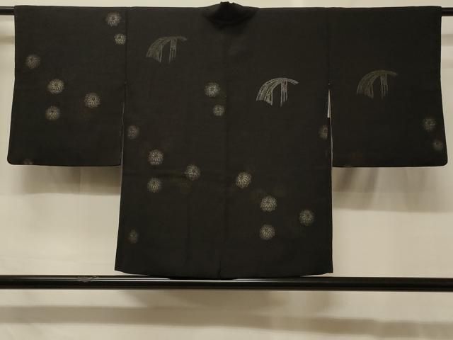 平和屋着物＃羽織　寿光織　渡り橋舞花文　黒地　金銀糸　正絹　逸品　CABG8066in