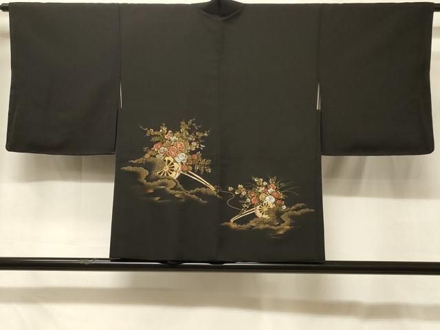 平和屋着物＃羽織　寿光織　花車文　黒地　金銀糸　正絹　逸品　未使用　CABG8067in