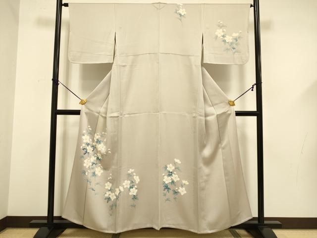 平和屋着物▽訪問着　単衣　草花文　正絹　逸品　DABF5596du
