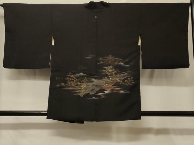 平和屋着物＃羽織　風景文　黒地　金銀彩　正絹　逸品　CABG8068in