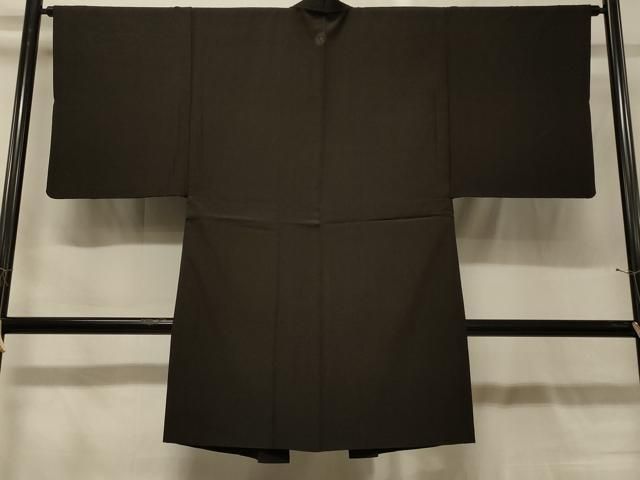 平和屋着物＃男性　紬　長羽織　羽裏：富士山・龍　黒地　正絹　逸品　CABG8076in