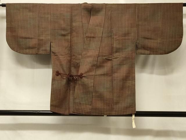平和屋着物＃道中着　雨コート　格子柄　正絹　逸品　CABG8081in