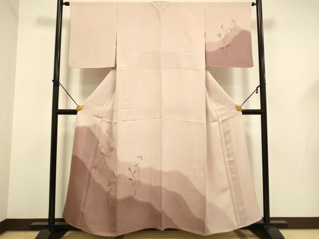 平和屋着物▽訪問着　単衣　ドロンワーク　草花文　暈し染め　正絹　逸品　DABF5601du
