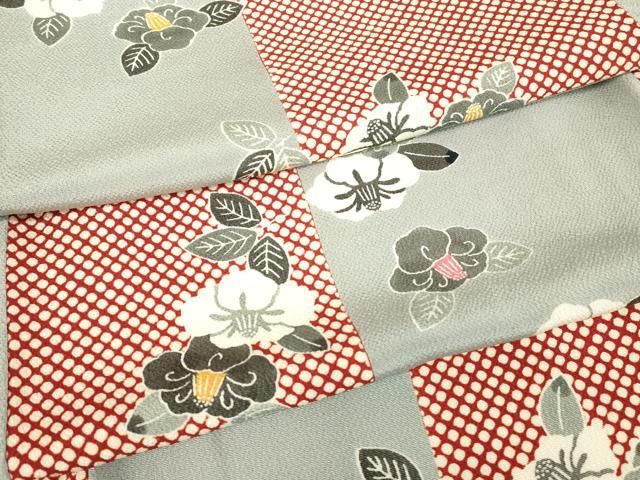 平和屋着物▽上質な小紋　単衣　型染め　市松花文　鬼しぼ縮緬　正絹　逸品　DABE4798az