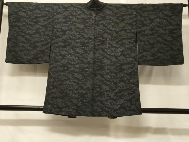 平和屋着物＃羽織　立波文　黒地　銀通し地　正絹　逸品　CABG8088in