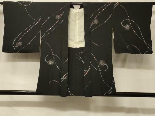 平和屋着物＃羽織　枝花文　黒地　正絹　逸品　CABG8089in