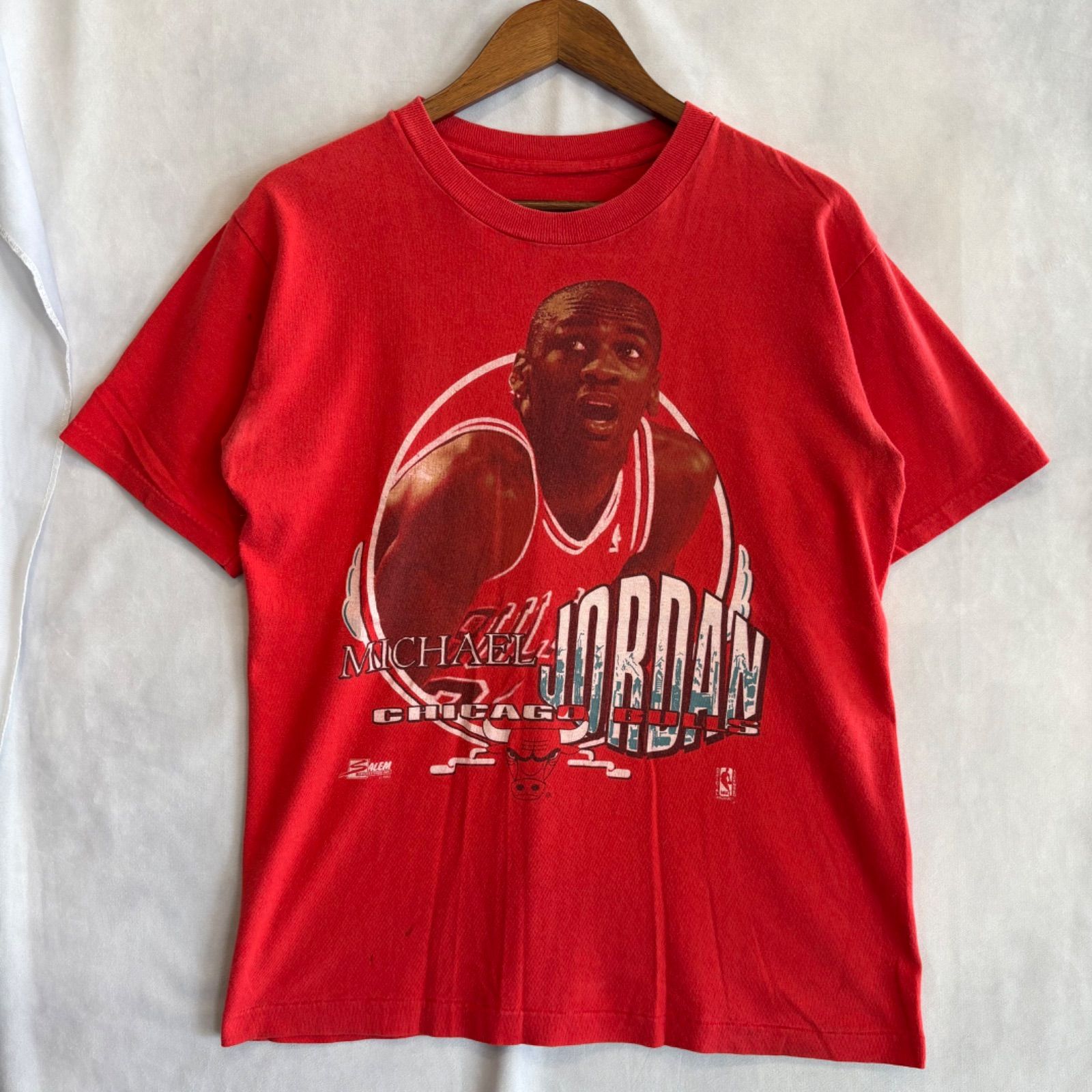 A7595 90's マイケルジョーダン シカゴブルズ Tシャツ 赤 NBA jordan バスケ