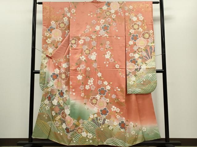 平和屋着物●豪華振袖　流水片輪車草花文　暈し染め　金彩　正絹　逸品　CABG2153ze